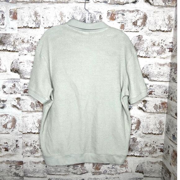 Zara Men seafoam Cotton elastane short sleeve waffle texture polo size Large - Picture 2 of 5